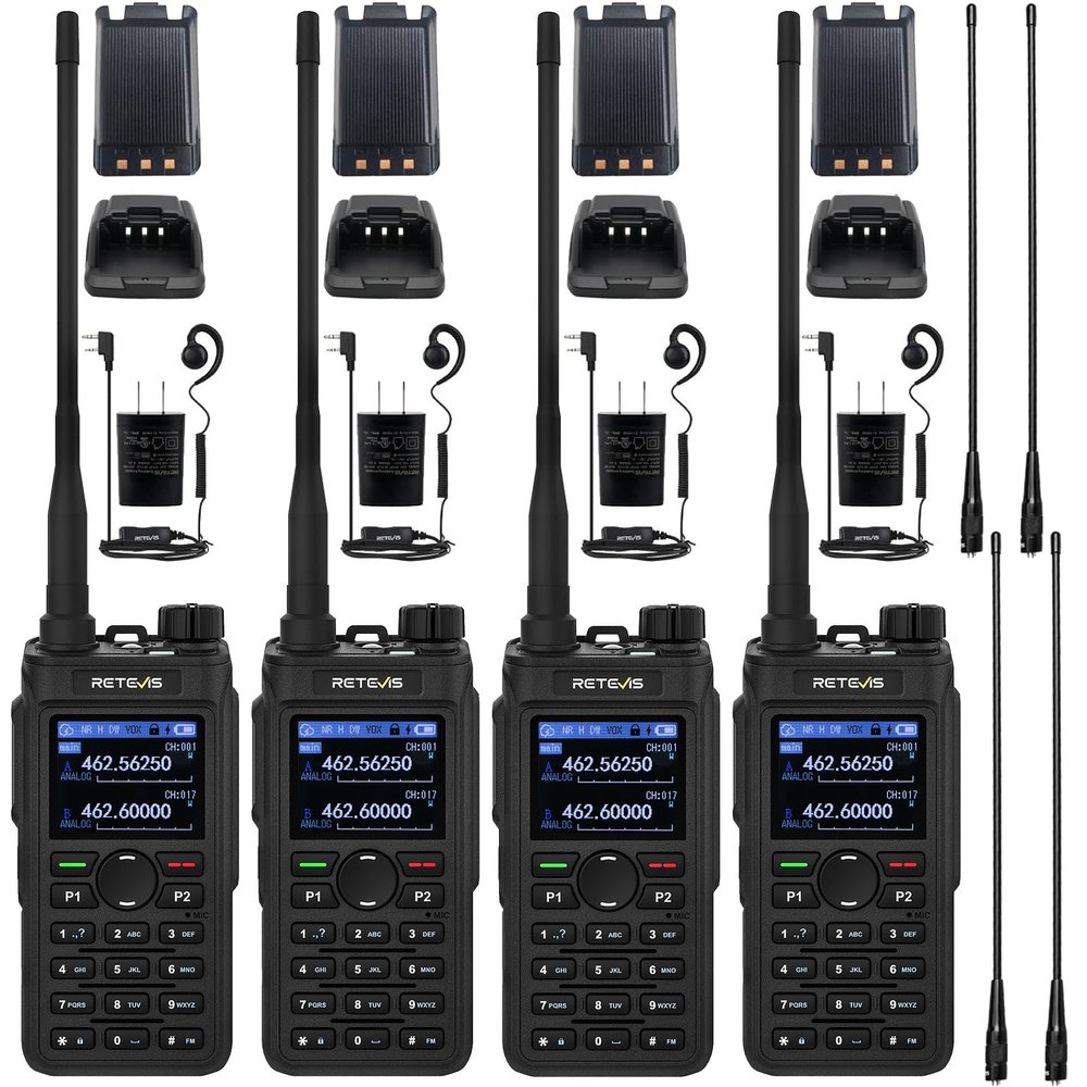 Retevis C2 Two Way Radios Long Range,Group Call,Noise Reduction,GMRS Radio, First Responder,USB-C,with 15.4in SMA Female Antenna(4Pack)