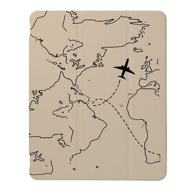 Airplane Lines Map Case Compatible with iPad 9th 8th 7th Generation 10.9 Inch 2021/2019/2018,Funny Cover with Trifold Stand + Pencil Holder for Boys Girls,iPad Pro 13inch 2024