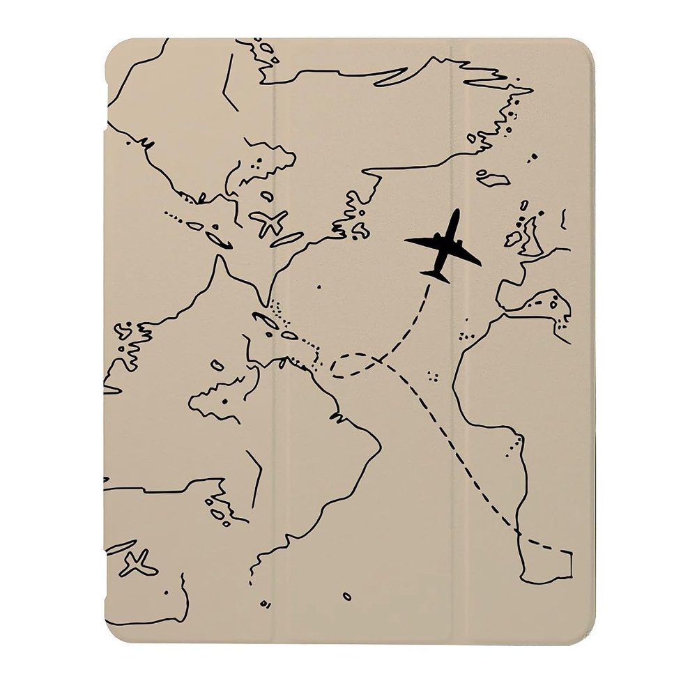 Airplane Lines Map Case Compatible with iPad 9th 8th 7th Generation 10.9 Inch 2021/2019/2018,Funny Cover with Trifold Stand + Pencil Holder for Boys Girls,iPad Pro 13inch 2024