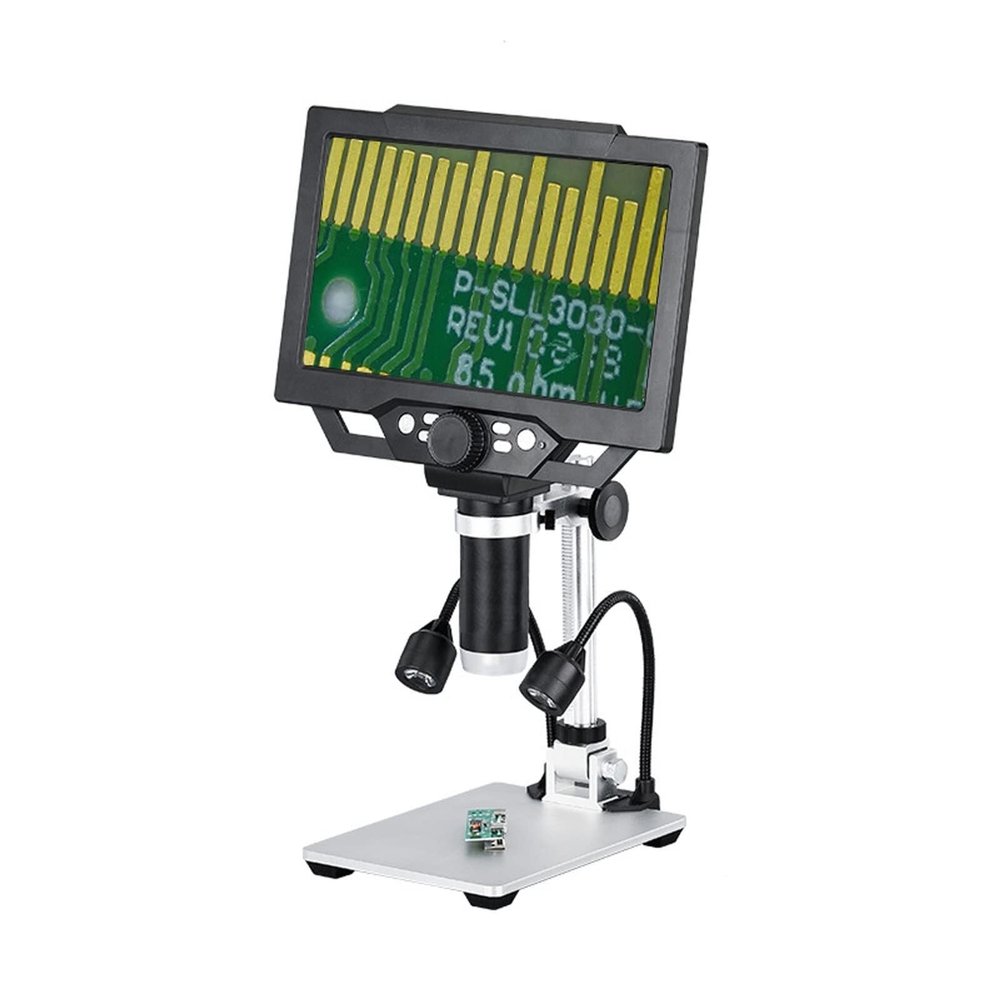 9'' HD LCD Digital Microscope 1600X Magnification, 1080P Video Microscope with Metal Stand & 8 LED Lights, 12MP HD, USB Compatible