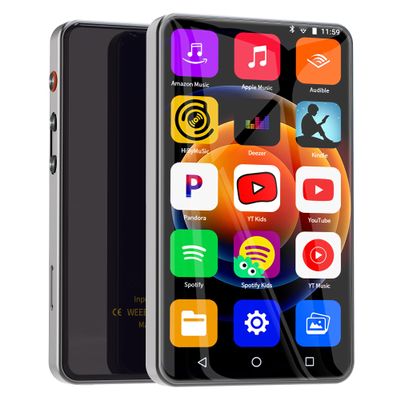 144GB MP3 Player with Bluetooth and WiFi, Ninsiden 4" HD Full-Color Touch Screen MP3 Player with Amazon Music, Spotify, Pandora, YouTube, Libby,Android Mainstrem Media MP4 Music Player for Kids,Silver