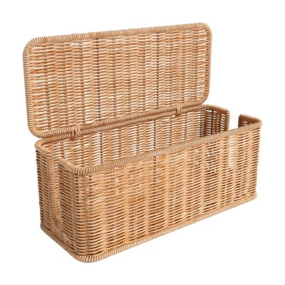 cdar Rattan Cable Management Box Handwoven Cord Organizer Basket with 2 Slots Power Cords Hidden Box Khaki