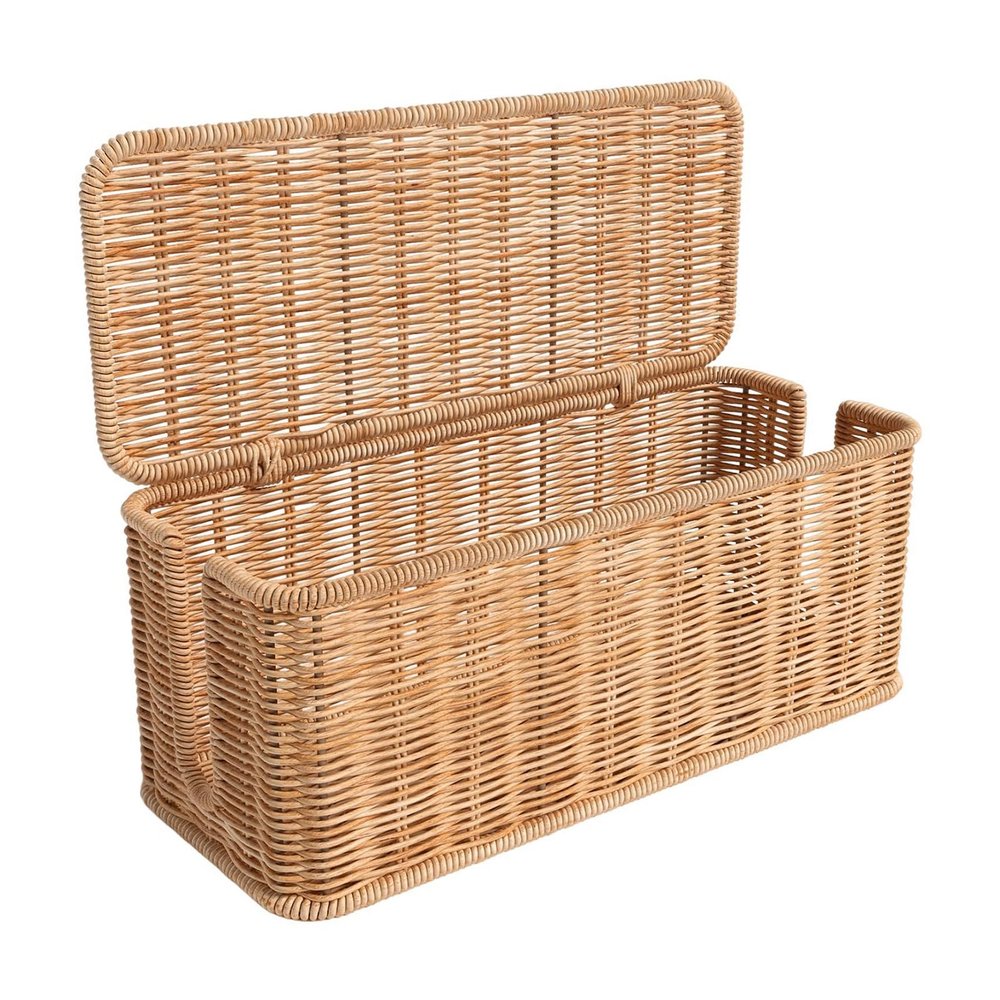 cdar Rattan Cable Management Box Handwoven Cord Organizer Basket with 2 Slots Power Cords Hidden Box Khaki