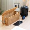 cdar Rattan Cable Management Box Handwoven Cord Organizer Basket with 2 Slots Power Cords Hidden Box Khaki view 2