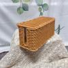 cdar Rattan Cable Management Box Handwoven Cord Organizer Basket with 2 Slots Power Cords Hidden Box Khaki view 3
