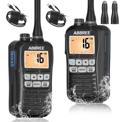 ABBREE Marine Radio VHF Handheld Radio Floating IP67 Waterproof MR-25 Long Range Noise Cancelling Mic Walkie Talkie NOAA Weather,LCD Display Vibration Water Draining Two Way Radio for Boat,2Pack
