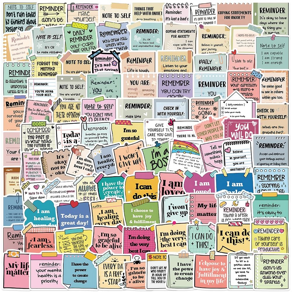 100PCS Self-Affirmation Motivational Stickers, Inspirational Quote Reminder Waterproof Stickers for Water Bottles Laptop Scrapbook, Positive Note Aesthetic Decals for Teens Adults Students