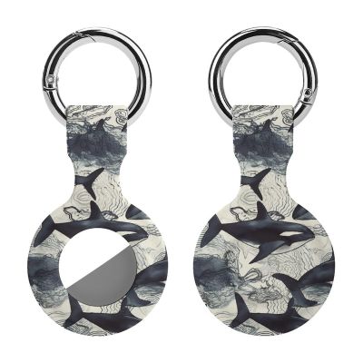 AirTags Holder,Killer Whale Pattern Apple Air Tag Holder Keychain,Cute Silicone AirTags Case Cover with Metal Anti-Lost Keychain Ring,AirTags Keychain for Luggage Wallet Backpacks