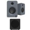 Kanto REN Grey Bluetooth Powered Bookshelf Speakers - Matte Grey Pair with a SUB8VMB Sealed Powered 8" Subwoofer - Vinyl Black (2024) view 1