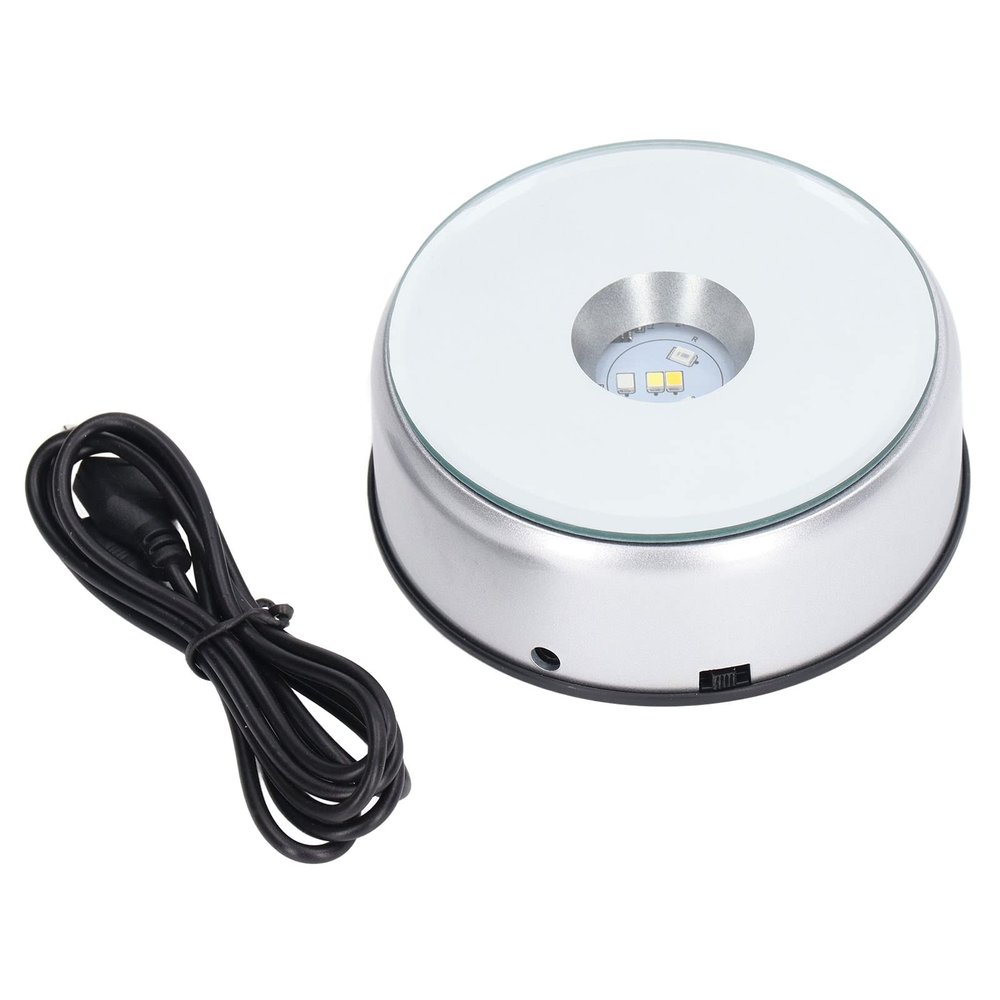360 Rotating Display Stand 360 Rotating LED Lights 80 Seco Per Lap USB Charging LED Display Base for Cups Crystals 360 Degree Seaml Experience Display Innovative a Stable