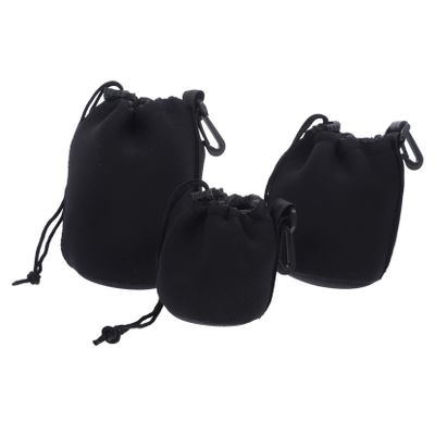 NUOBESTY 3pcs Camera Lens Bag Set Neoprene Lens Pouch Drawstring Protector Wrap for Dslr Camera Lenses