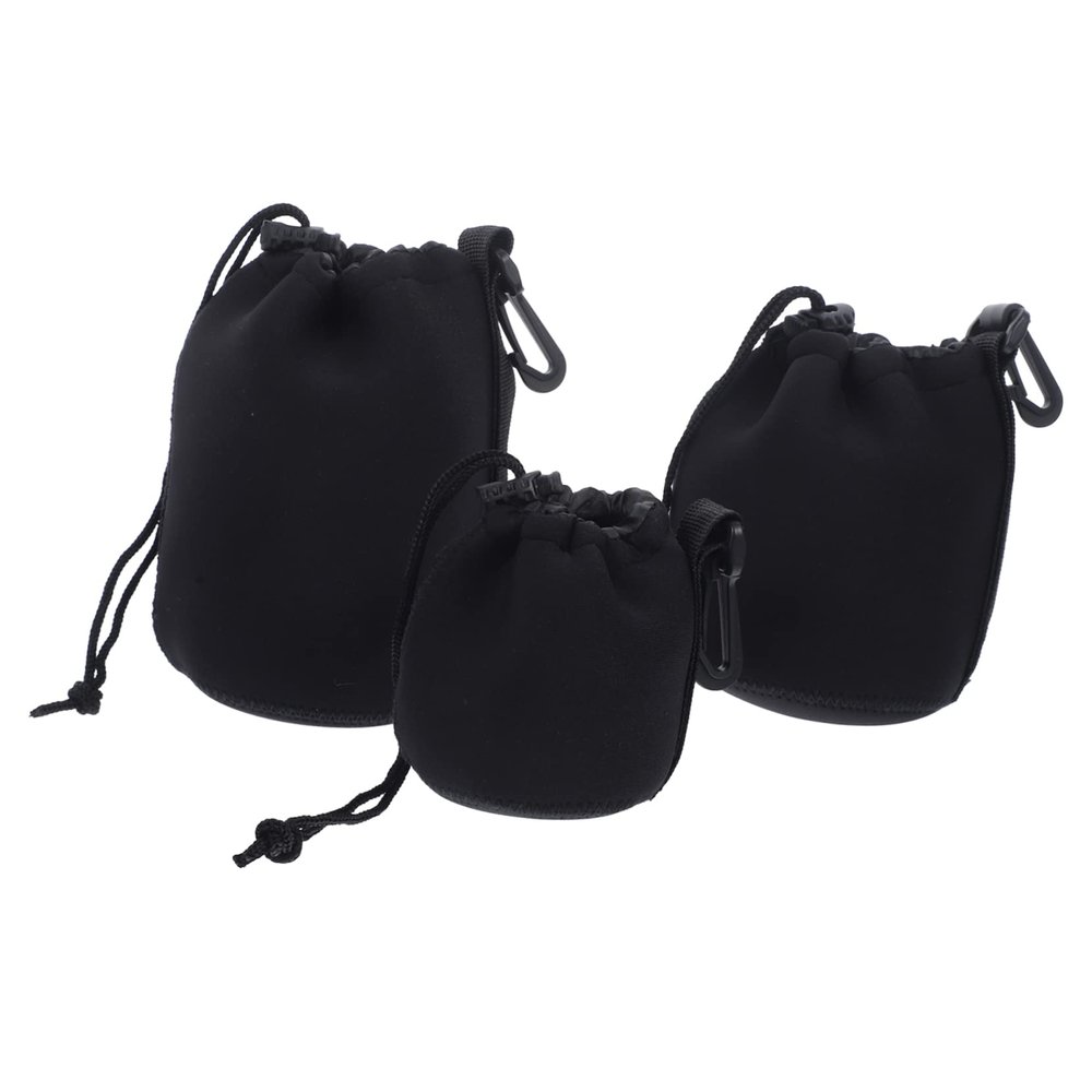 NUOBESTY 3pcs Camera Lens Bag Set Neoprene Lens Pouch Drawstring Protector Wrap for Dslr Camera Lenses