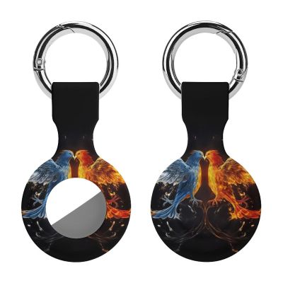 AirTags Holder,Bird Fire and Water Pattern Apple Air Tag Holder Keychain,Cute Silicone AirTagss Case Cover with Metal Anti-Lost Keychain Ring,AirTags Keychain for Pets Luggage Wallet Backpacks