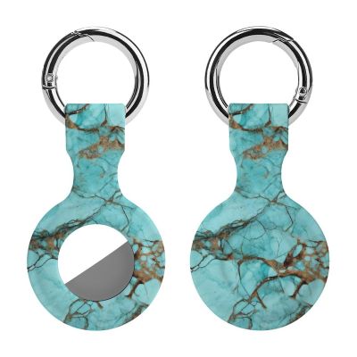 AirTags Holder,Turquoise Marble Pattern Apple Air Tag Holder Keychain,Cute Silicone AirTagss Case Cover with Metal Anti-Lost Keychain Ring,AirTags Keychain for Pets Luggage Wallet Backpacks