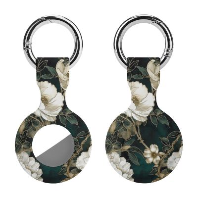 AirTags Holder,White Flowers Pattern Apple Air Tag Holder Keychain,Cute Silicone AirTagss Case Cover with Metal Anti-Lost Keychain Ring,AirTags Keychain for Pets Luggage Wallet Backpacks