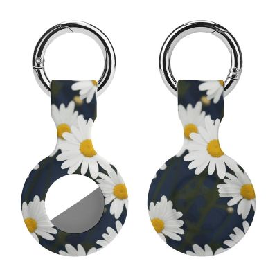 AirTags Holder,Flowers Daisy Pattern Apple Air Tag Holder Keychain,Cute Silicone AirTagss Case Cover with Metal Anti-Lost Keychain Ring,AirTags Keychain for Pets Luggage Wallet Backpacks