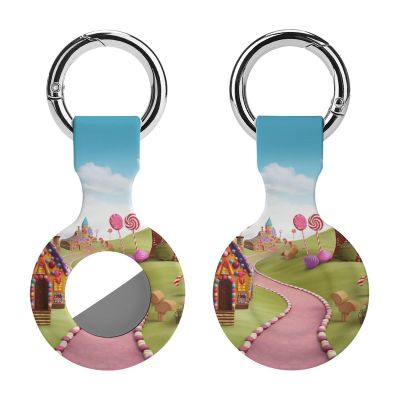 AirTags Holder,Candy Land Pattern Apple Air Tag Holder Keychain,Cute Silicone AirTagss Case Cover with Metal Anti-Lost Keychain Ring,AirTags Keychain for Pets Luggage Wallet Backpacks