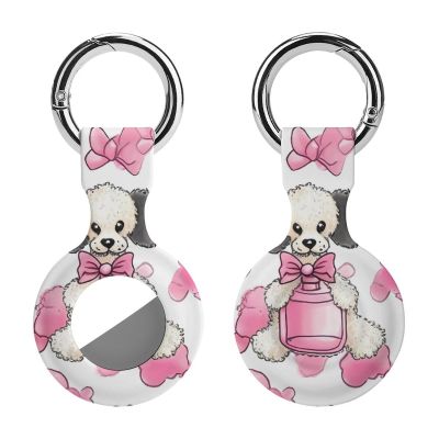 AirTags Holder,Cute Poodle Pattern Apple Air Tag Holder Keychain,Cute Silicone AirTagss Case Cover with Metal Anti-Lost Keychain Ring,AirTags Keychain for Pets Luggage Wallet Backpacks