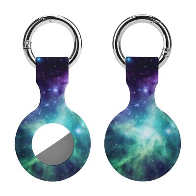 AirTags Holder,Green Blue Purple Galaxy Pattern Apple Air Tag Holder Keychain,Cute Silicone AirTagss Case Cover with Metal Anti-Lost Keychain Ring,AirTags Keychain for Pets Luggage Wallet Backpacks