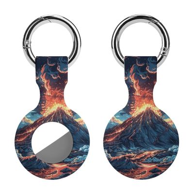AirTags Holder,Depicts A Volcano Pattern Apple Air Tag Holder Keychain,Cute Silicone AirTagss Case Cover with Metal Anti-Lost Keychain Ring,AirTags Keychain for Pets Luggage Wallet Backpacks