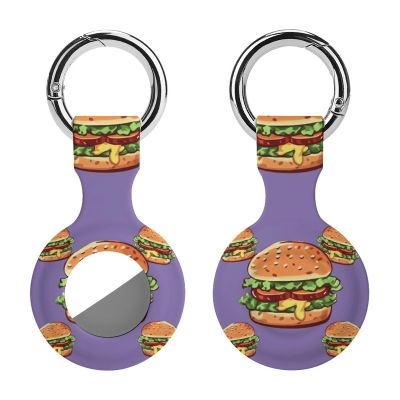 AirTags Holder,Cartoon Hamburger Pattern Apple Air Tag Holder Keychain,Cute Silicone AirTagss Case Cover with Metal Anti-Lost Keychain Ring,AirTags Keychain for Pets Luggage Wallet Backpacks