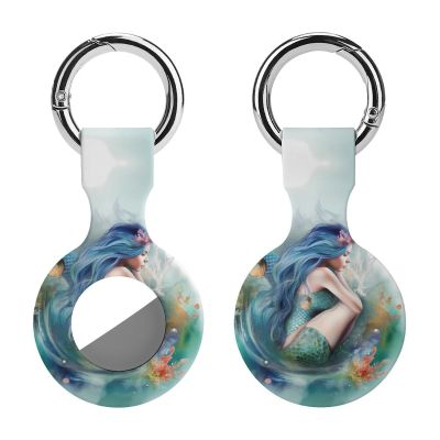 AirTags Holder,Mermaid Pattern Apple Air Tag Holder Keychain,Cute Silicone AirTagss Case Cover with Metal Anti-Lost Keychain Ring,AirTags Keychain for Pets Luggage Wallet Backpacks