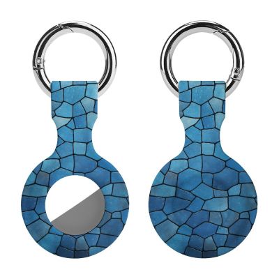 AirTags Holder,Blue Tile Pattern Pattern Apple Air Tag Holder Keychain,Cute Silicone AirTagss Case Cover with Metal Anti-Lost Keychain Ring,AirTags Keychain for Pets Luggage Wallet Backpacks