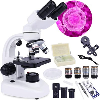 20000X Compound Binocular Microscope, with Microscope Slide Set, Cell Phone Adapter, Dual LED Illumination Powerful School Home Education biomicroscope