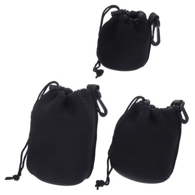 DIYEAH 3pcs Camera Lens Bag Lens Case Padded Protection Drawstring Camera Pouch for Outdoor Use