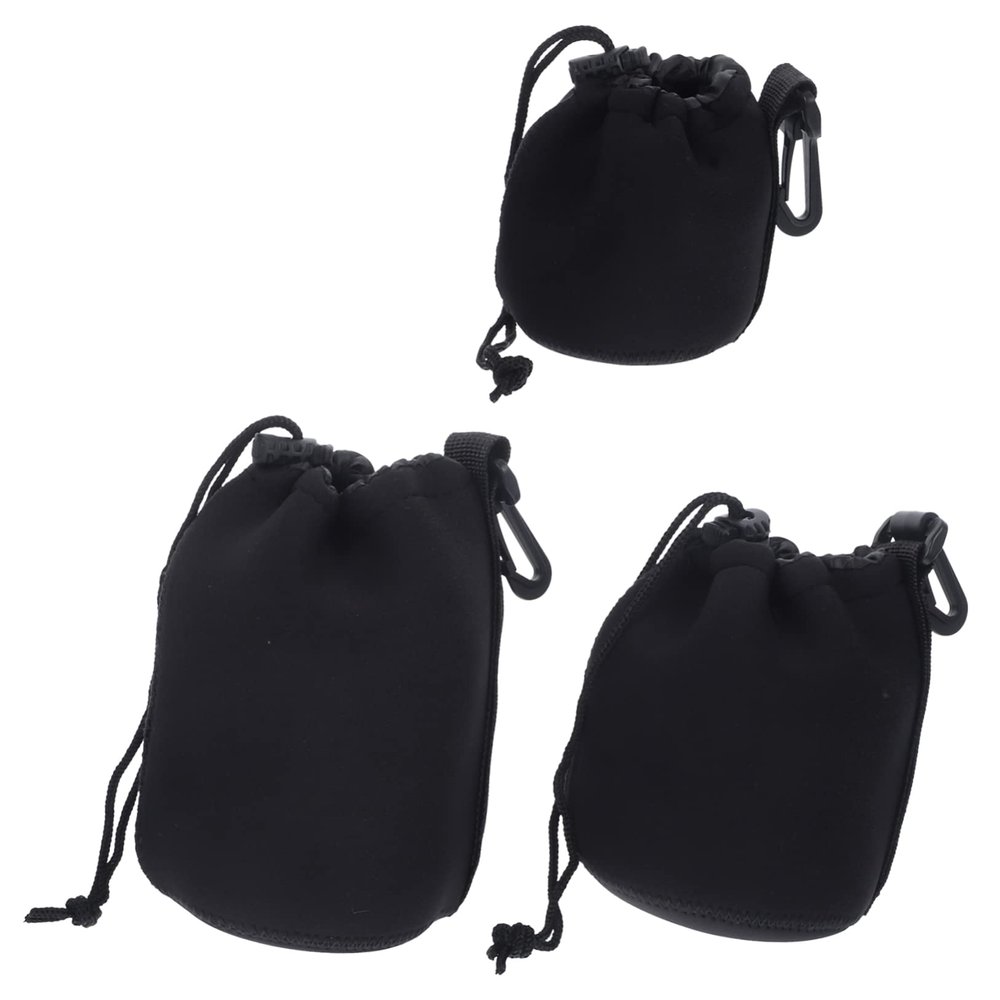 DIYEAH 3pcs Camera Lens Bag Lens Case Padded Protection Drawstring Camera Pouch for Outdoor Use