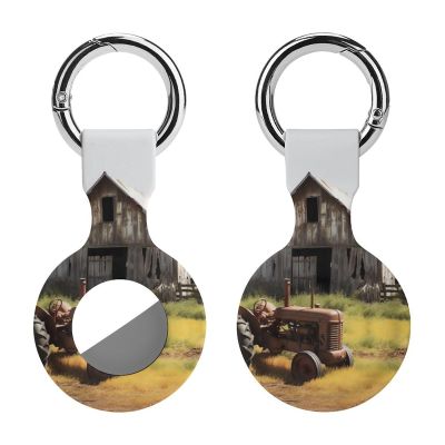 AirTag Holder,Old Wooden Barn Tractor Pattern Apple Air Tag Holder Keychain,Cute Silicone AirTags Case Cover with Metal Anti-Lost Keychain Ring,AirTag Keychain for Pets Luggage Wallet Backpacks