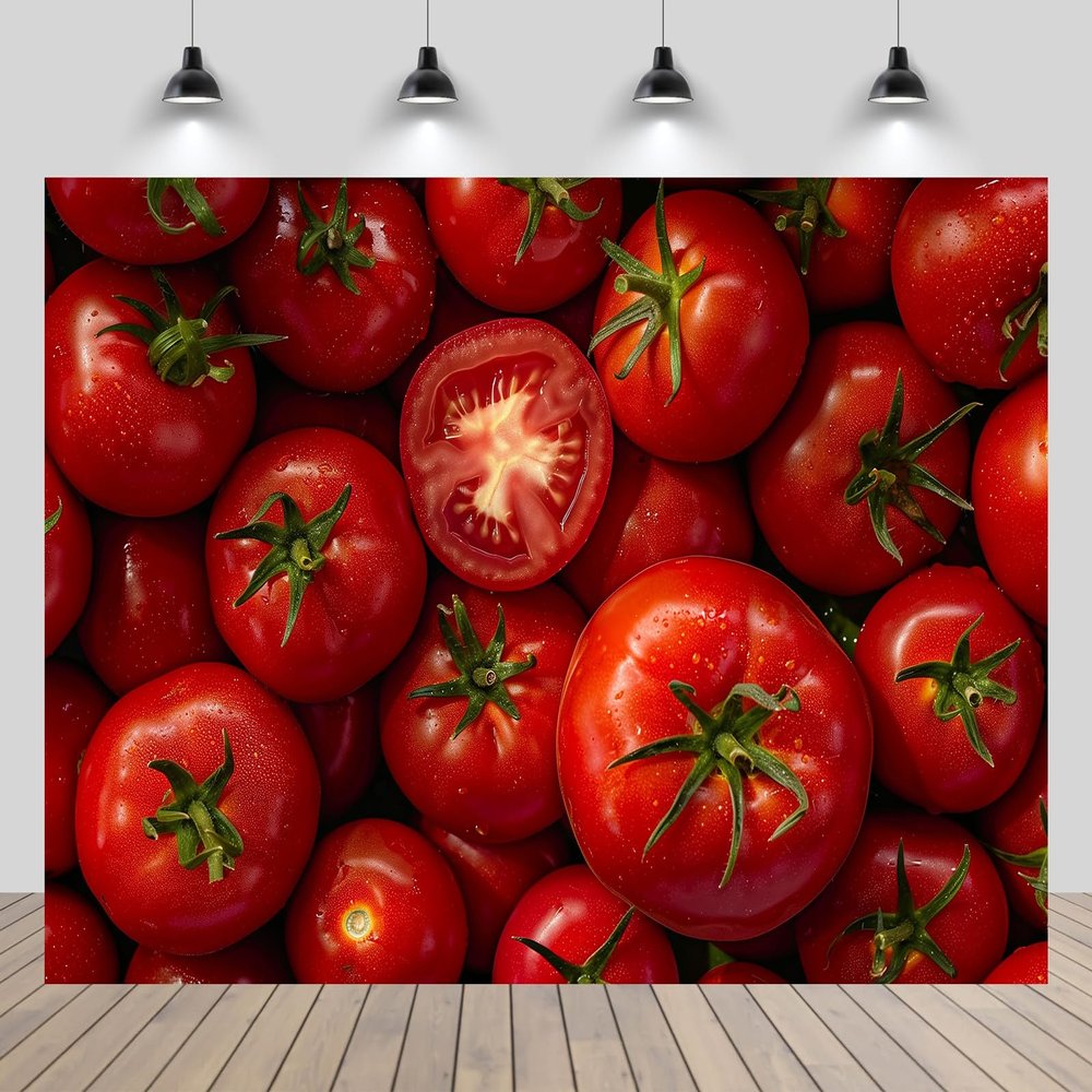 CHNYWORK 10ftx8ft Fresh Tomato Backdrop for Photography Organic Vegetable Red Tomatoes Background for Healthy Organic Themed Party Decorations Baby Shower Kids Birthday Banner Photo Booth Props