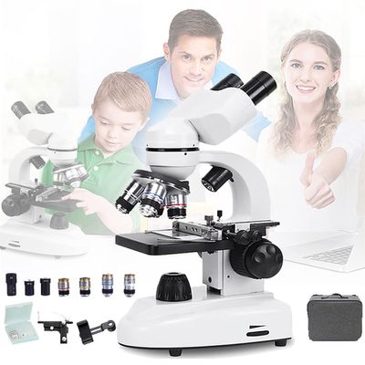 40X-6000X Compound Binocular Microscop, with 30 Specimens/Mobile Phone Holder/Vernier Caliper/Bag etc, Optical Microscope for School/Home/Lab (A)