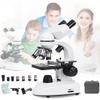 40X-6000X Compound Binocular Microscop, with 30 Specimens/Mobile Phone Holder/Vernier Caliper/Bag etc, Optical Microscope for School/Home/Lab (A) view 1