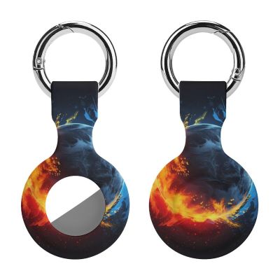 AirTags Holder,Pucks and Fire Pattern Apple Air Tag Holder Keychain,Cute Silicone AirTagss Case Cover with Metal Anti-Lost Keychain Ring,AirTags Keychain for Pets Luggage Wallet Backpacks