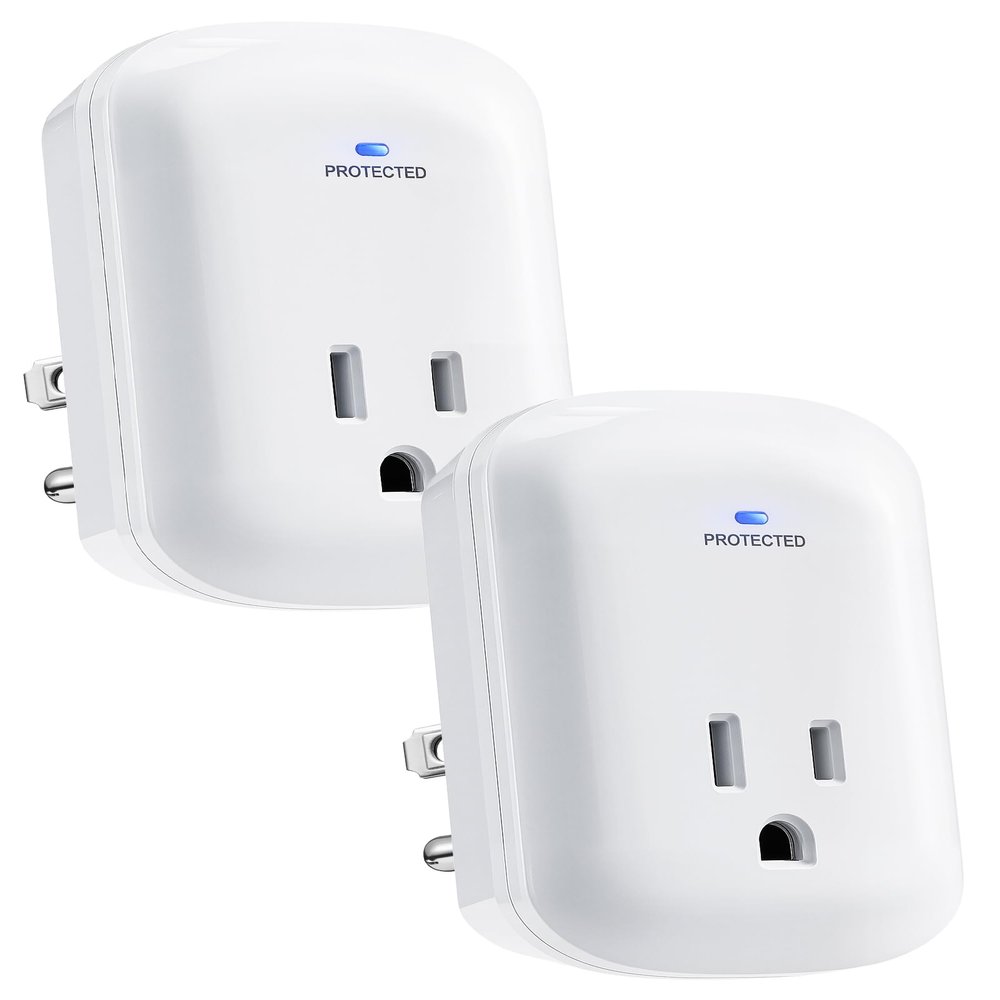 SURAIELEC Surge Protector, 1225J Wall Surge Protector Outlet with 900V VPR, 15A/1875W Ground Protected Light Indicator for TV, Fridge, Microwave, Garage, Computer, Workshop and Gaming Devices, 2 Pack