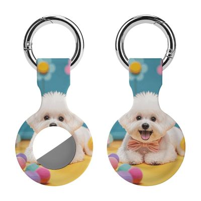 AirTags Holder,Cute Bichon Frise Dog Pattern Apple Air Tag Holder Keychain,Cute Silicone AirTagss Case Cover with Metal Anti-Lost Keychain Ring,AirTags Keychain for Pets Luggage Wallet Backpacks
