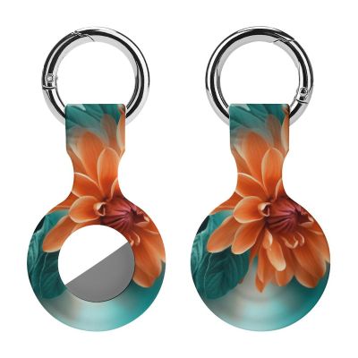 AirTags Holder,Teal and Flower Pattern Apple Air Tag Holder Keychain,Cute Silicone AirTagss Case Cover with Metal Anti-Lost Keychain Ring,AirTags Keychain for Pets Luggage Wallet Backpacks