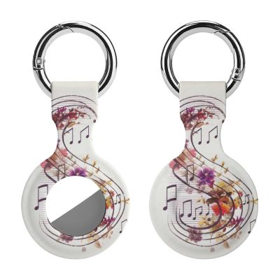 AirTags Holder,Musical Note Floral Pattern Apple Air Tag Holder Keychain,Cute Silicone AirTagss Case Cover with Metal Anti-Lost Keychain Ring,AirTags Keychain for Pets Luggage Wallet Backpacks