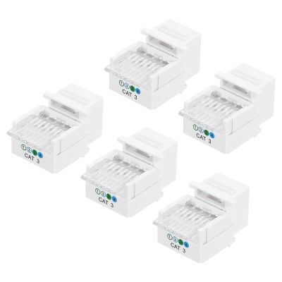 MECCANIXITY 5 Pack RJ11 Cat 3 Telephone Jack, Cat3 Coupler Phone No Punch Down Tool-Free Module Connector Adapter, White, 19mm