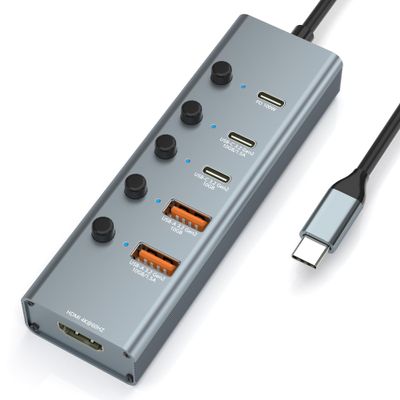 10Gbps USB C Hub Multiport Adapter, 6 Ports USB C Splitter with 4 USB 3.2 Gen 2 Ports, 4K@60Hz HDMI, 100W PD, Touch Switch, USBC to USB Hub for MacBook, iPad, HP, Dell (Not Support Type-C Monitor)
