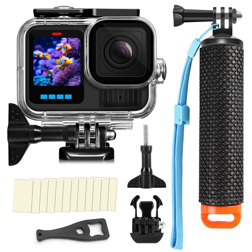 BO&DQQ 196FT/60M Waterproof Case Compatible with Go Pro Hero 13/12/11/10/9 Black,Protective Underwater Snorkeling Diving Housing with Cameras Handle Mount Accessories Kit
