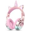 QearFun Kids Unicorn Bluetooth Headphones, 60H Playtime, 74/85/94dB Safe Volume Limit, Metallic Gradient Wireless Headset with Mic, Fast Charging, Foldable, Wired Mode for Girls School/Tablet/Travel view 1