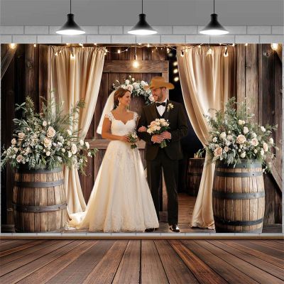10X10ft Wooden Wedding Backdrop Banner Vintage Country Floral Barn Door Anniversary Photography Backdrops Western Rustic Plank Birthday Party Baby Shower Party Photographic Studio Photo Backgrounds