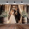 10X10ft Wooden Wedding Backdrop Banner Vintage Country Floral Barn Door Anniversary Photography Backdrops Western Rustic Plank Birthday Party Baby Shower Party Photographic Studio Photo Backgrounds view 1
