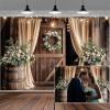 10X10ft Wooden Wedding Backdrop Banner Vintage Country Floral Barn Door Anniversary Photography Backdrops Western Rustic Plank Birthday Party Baby Shower Party Photographic Studio Photo Backgrounds view 2