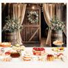 10X10ft Wooden Wedding Backdrop Banner Vintage Country Floral Barn Door Anniversary Photography Backdrops Western Rustic Plank Birthday Party Baby Shower Party Photographic Studio Photo Backgrounds view 3