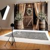 10X10ft Wooden Wedding Backdrop Banner Vintage Country Floral Barn Door Anniversary Photography Backdrops Western Rustic Plank Birthday Party Baby Shower Party Photographic Studio Photo Backgrounds view 4