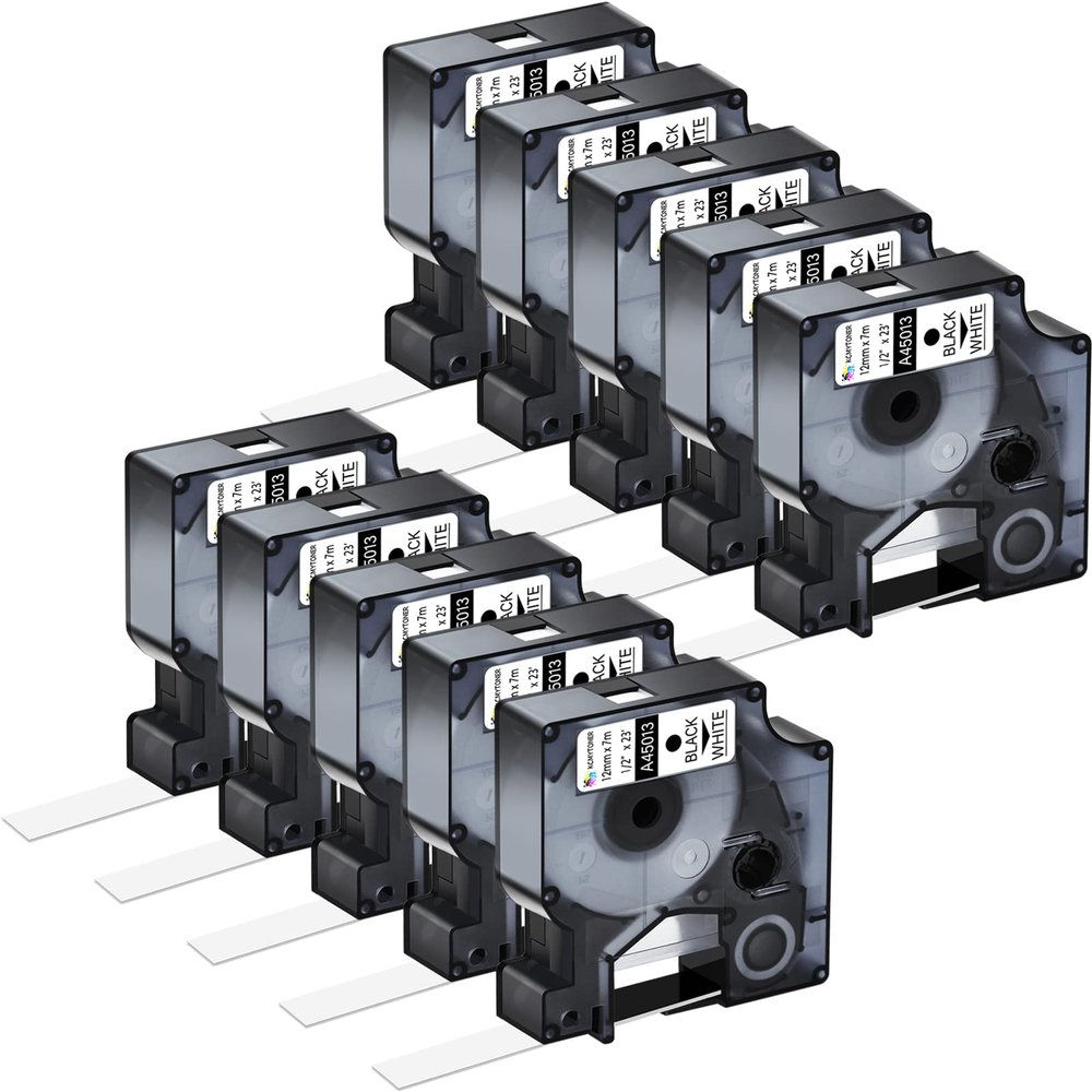 KCMYTONER 10 Pack Compatible for Dymo D1 45013 S0720530 Label Maker Tape Black on White 1/2 inch x 23 feet Label Tape for LabelPoint 100 150 200 250 300 350