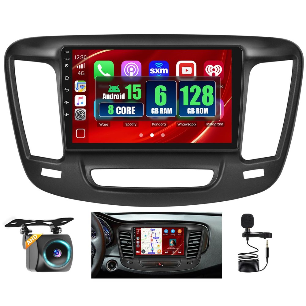 8 core 6+128GB for Chrysler 200 200C 200S 2015-2019 Android Car Stereo 9" Touch Screen with Wireless Carplay Android Auto, Radio Dash Kit GPS Navigation WiFi Bluetooth SWC Mirror Link